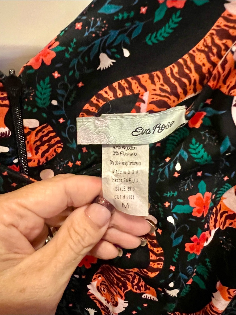 Eva Rose Women's Black Floral Tiger Print Dress - Medium